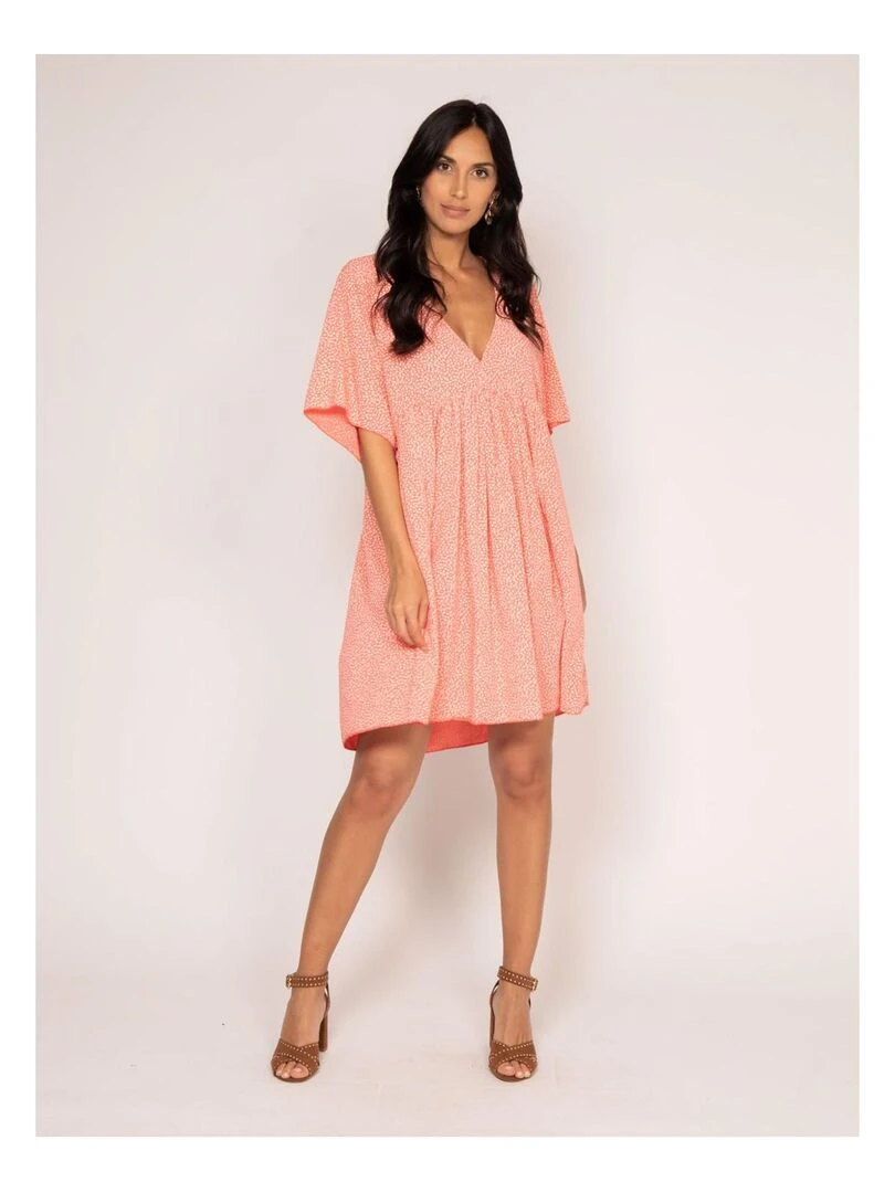 Robe courte motifs ILIDY Orange corail