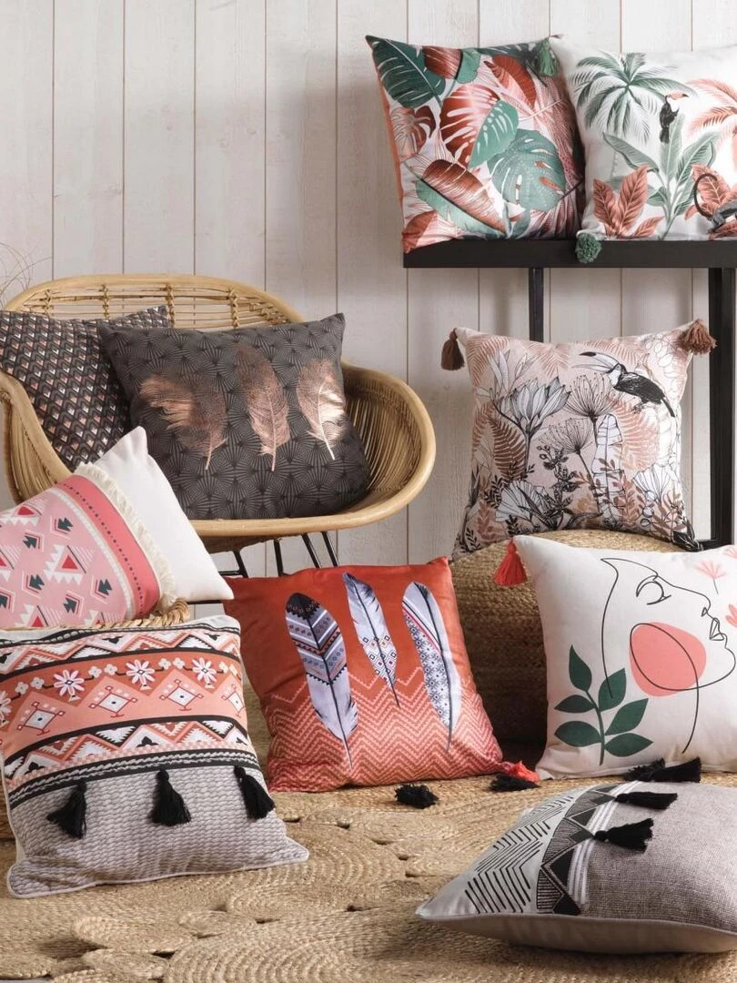 Coussin déhoussable métallisé Plumes Love   Gris