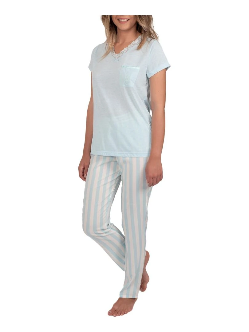 Tenue d'intérieur pyjama pantalon t shirt Classic Stripes bleu   Bleu