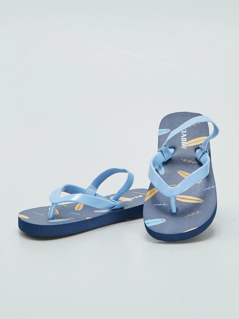 Tongs imprimé tropical à bride élastique   Bleu