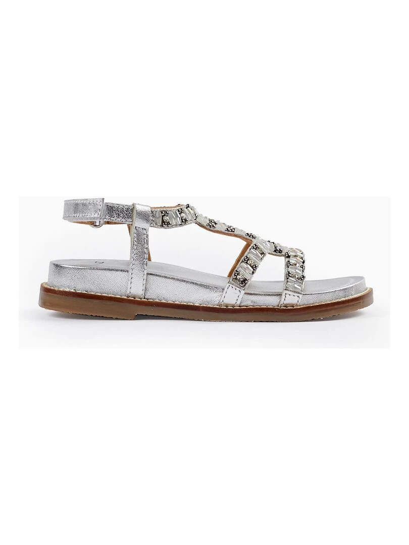 Sandales en cuir avec perles pour fille CÉRÉMONIE Gris