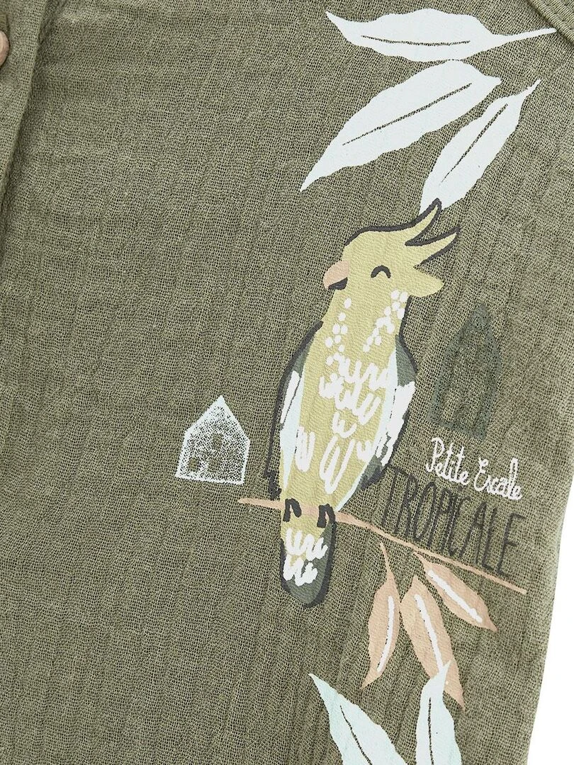 Combishort en gaze de coton bébé Iguazu   Kaki