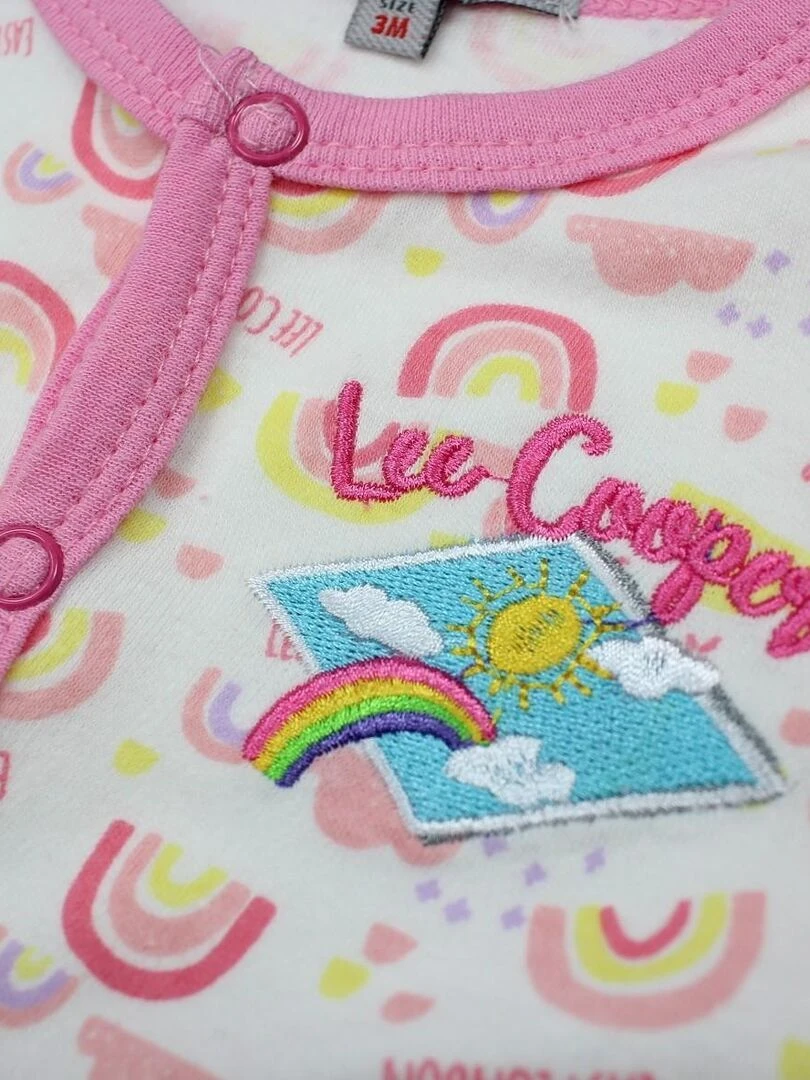 Lee Cooper   Grenouillere bébé fille imprimé logo en coton   Blanc