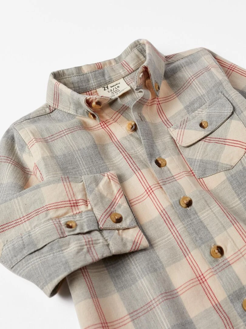 Chemise à carreaux en coton pour bébé garçon 'B&S' manches longues  NOËL   Gris