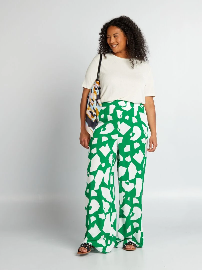 Pantalon large avec imprimé graphique Vert
