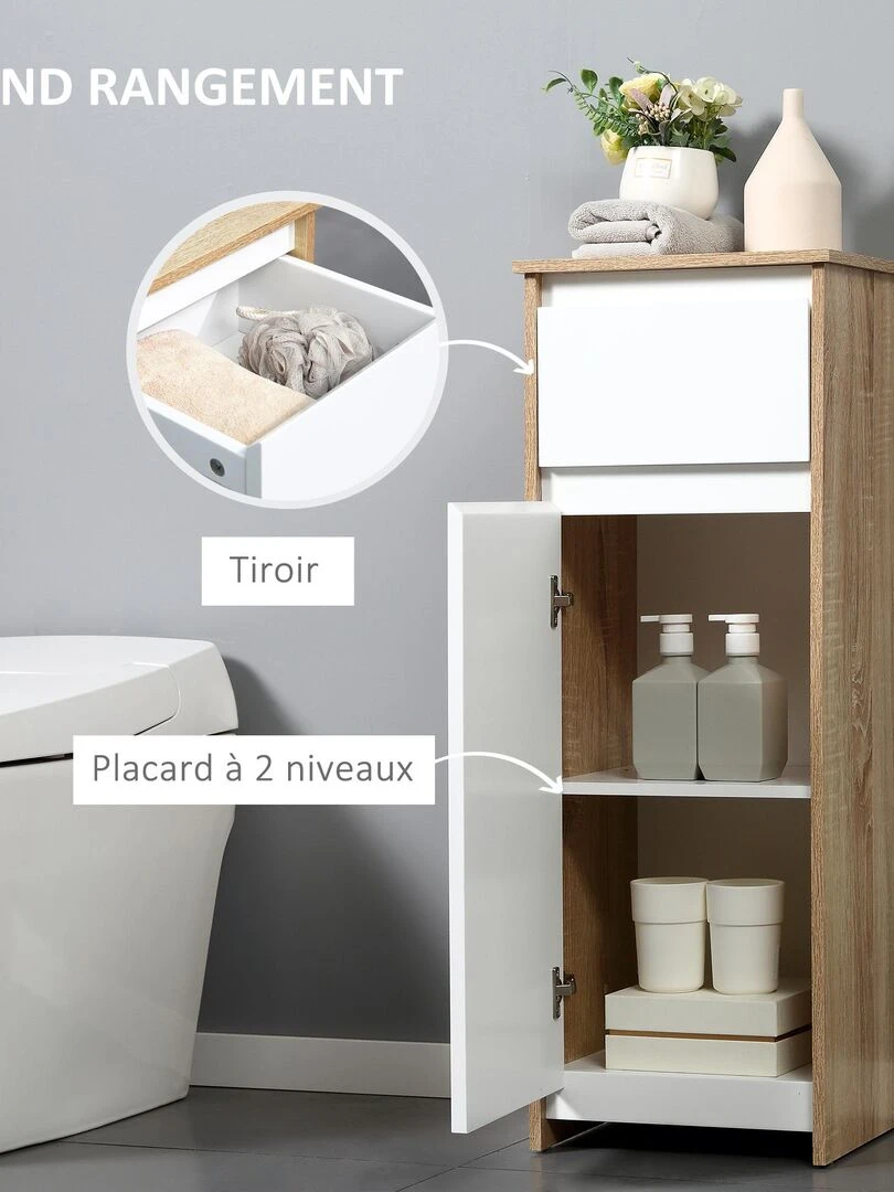 Meuble colonne bas salle de bain style cosy porte tiroir   Beige