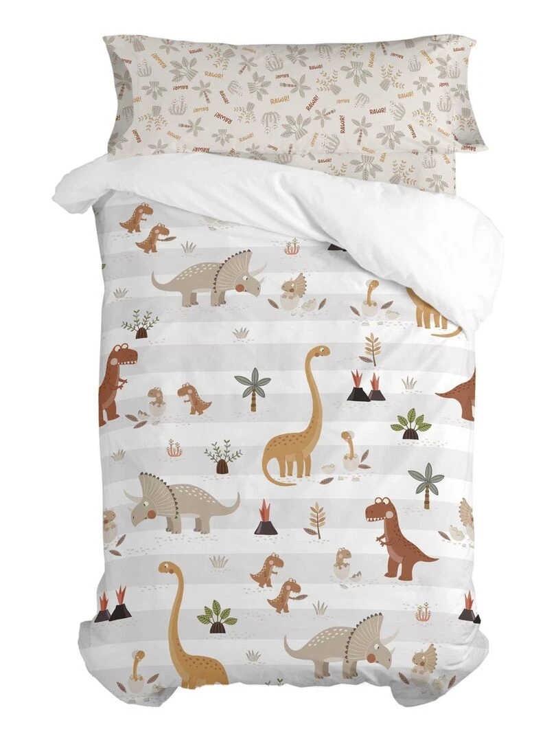 Parure housse de couette 2 pièces Dino family "Happyfriday"   Blanc
