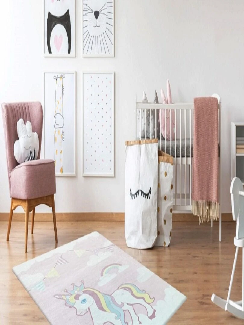 Tapis Enfant Licorne Rose
