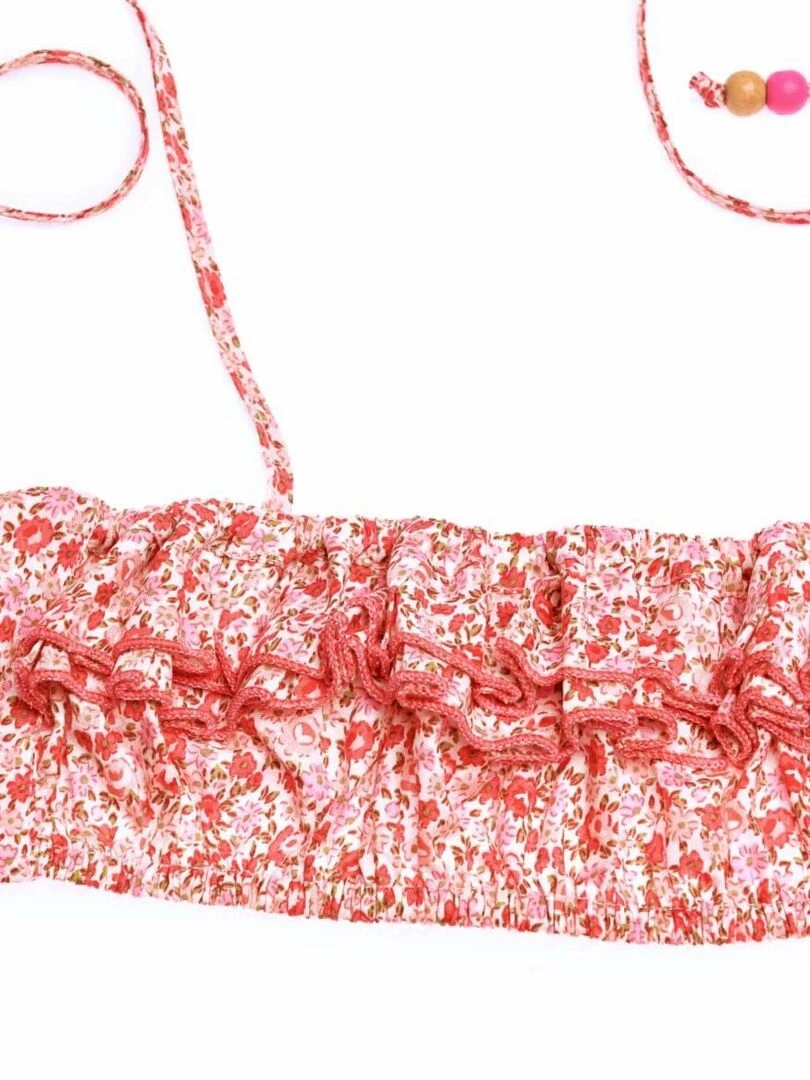 Maillot de Bain 2 Pièces Fille  Fleuri Liberty Rose Rouge  SWAN   'LA FAUTE A VOLTAIRE'   Rose