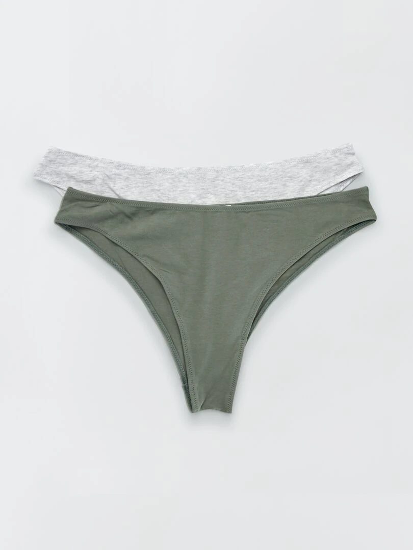 Lot de 2 tangas en coton gris clair chiné/kaki
