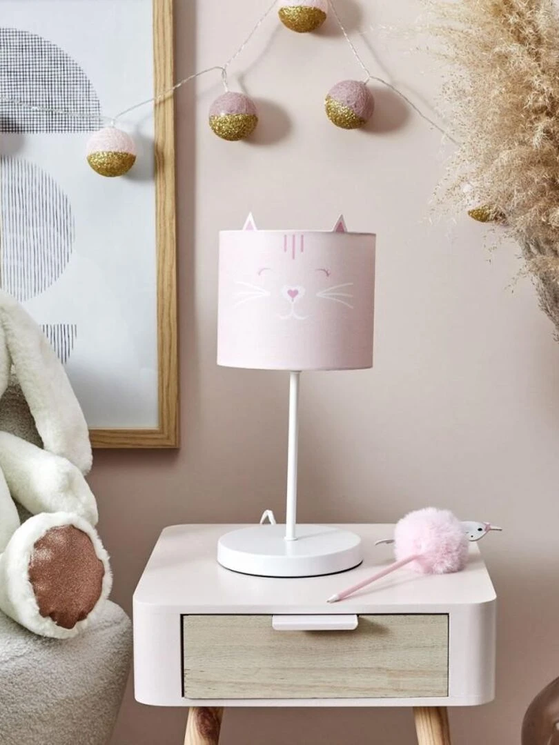 Lampe de chevet enfant chat   Rose