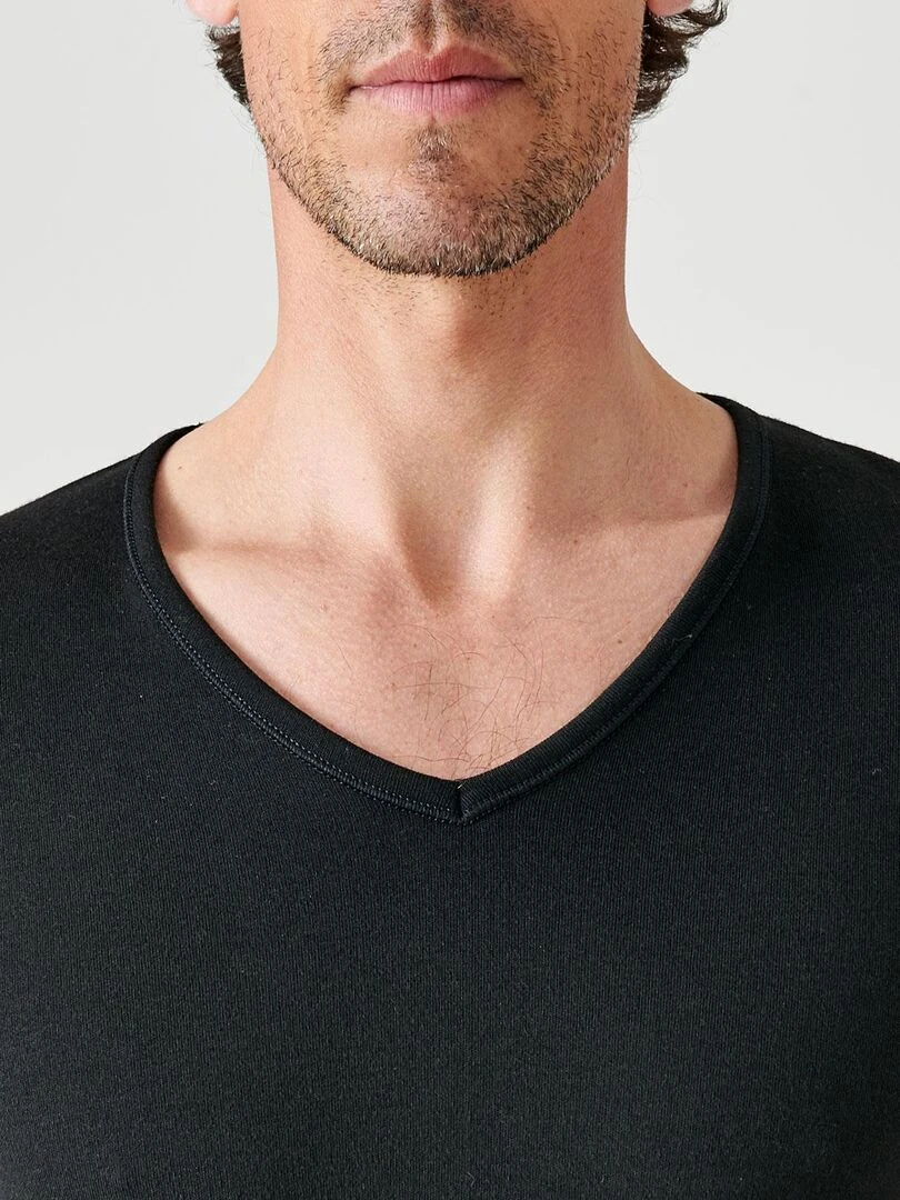 T shirt col V  maille interlock Thermolactyl   Damart   Noir