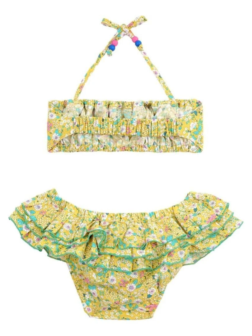 Maillot de Bain 2 Pièces Fille  Fleuri Jaune & Vert  SWAN   'LA FAUTE A VOLTAIRE'   Jaune