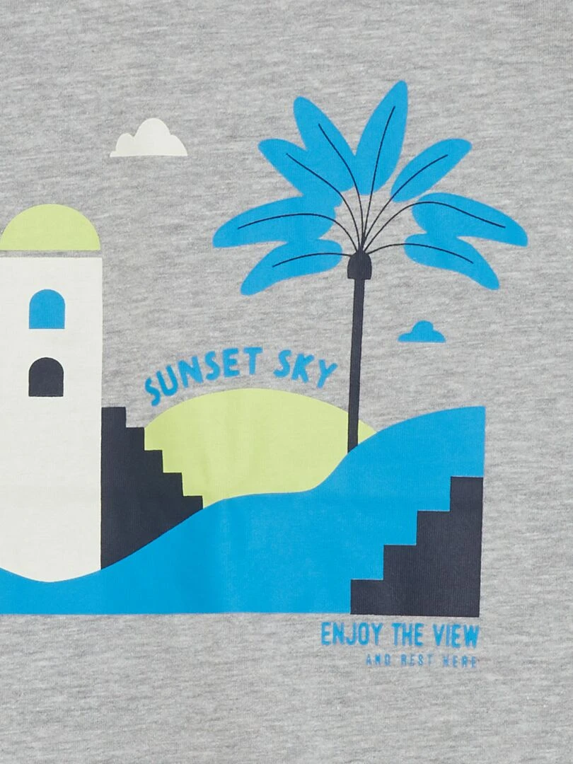 T shirt à col rond et manches courtes Gris clair