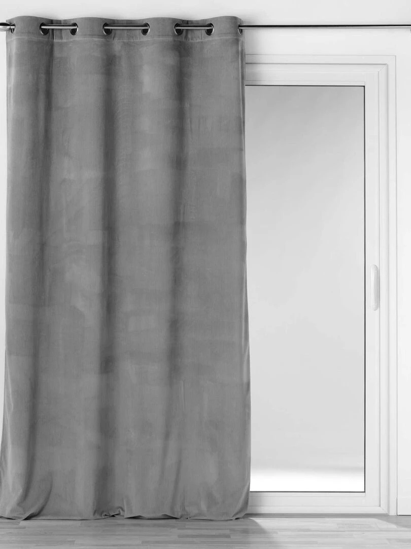 Rideau tamisant uni en velours côtelé   Gris clair