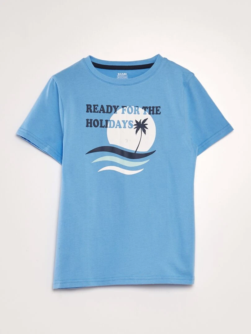 T shirt en coton à col rond Bleu ciel