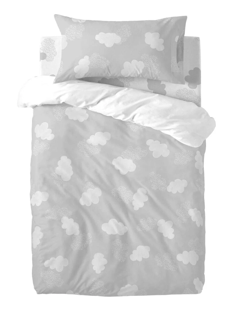 Parure housse de couette 2 pièces Clouds "Happyfriday" Gris