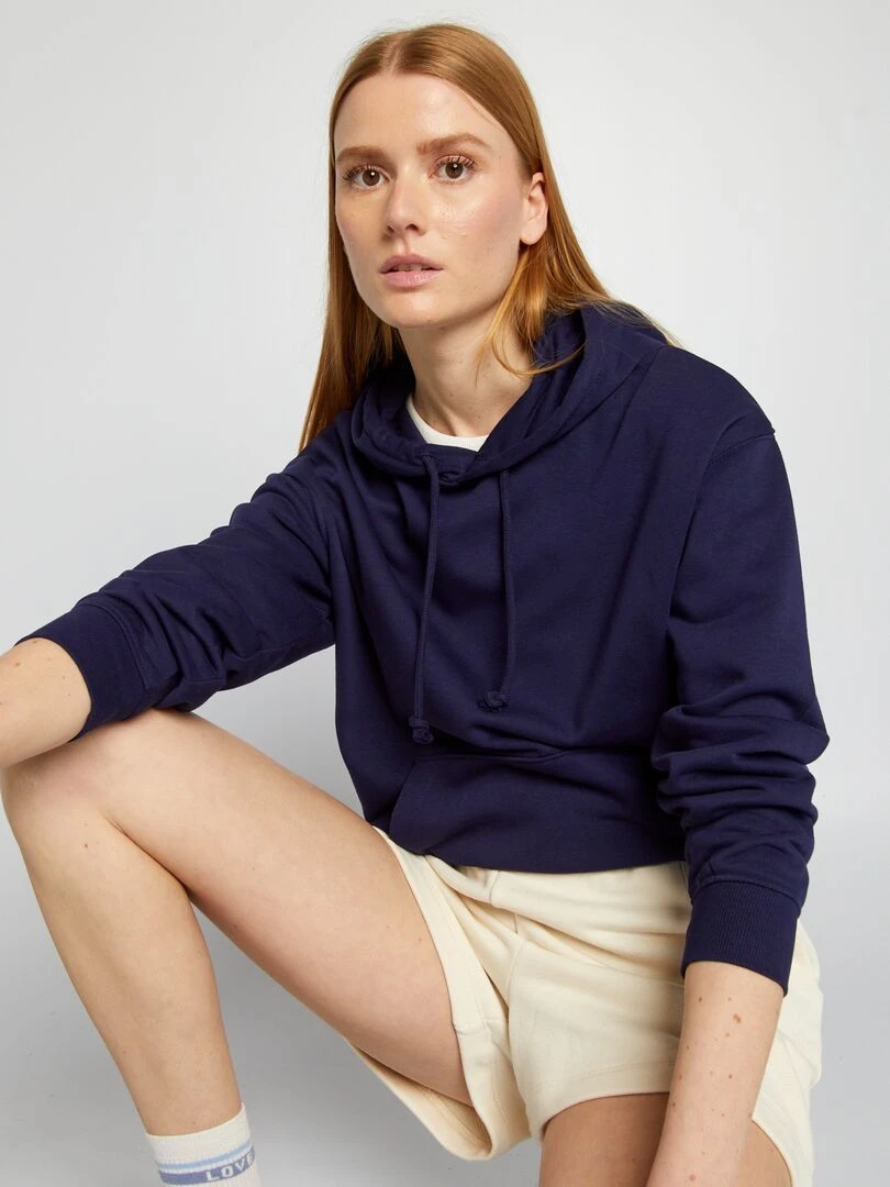 Sweat à capuche en molleton uni Bleu marine