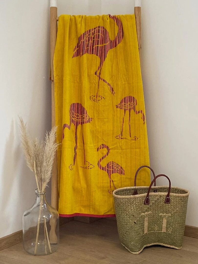 Serviette de plage éponge velours Jacquard Rialto75x150 Jaune