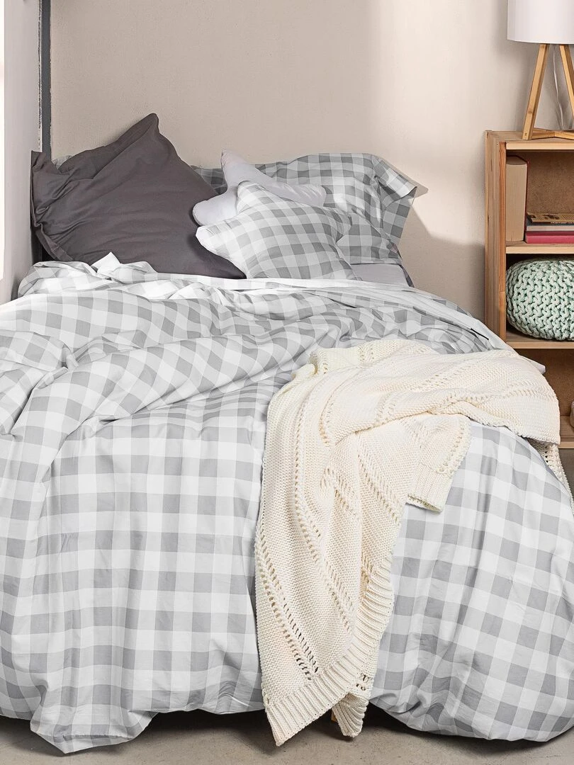 Parure housse de couette 2 pièces Vichy "Happyfriday" Gris