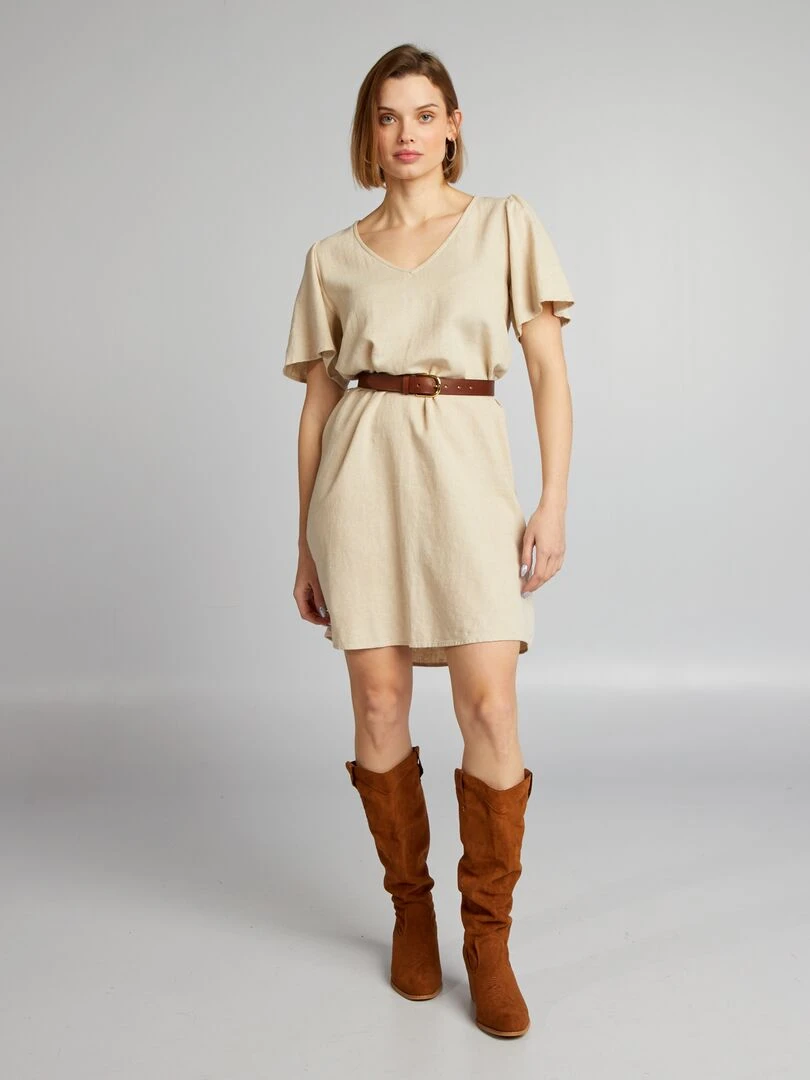 Robe ceinturée en lin 'JDY' Beige