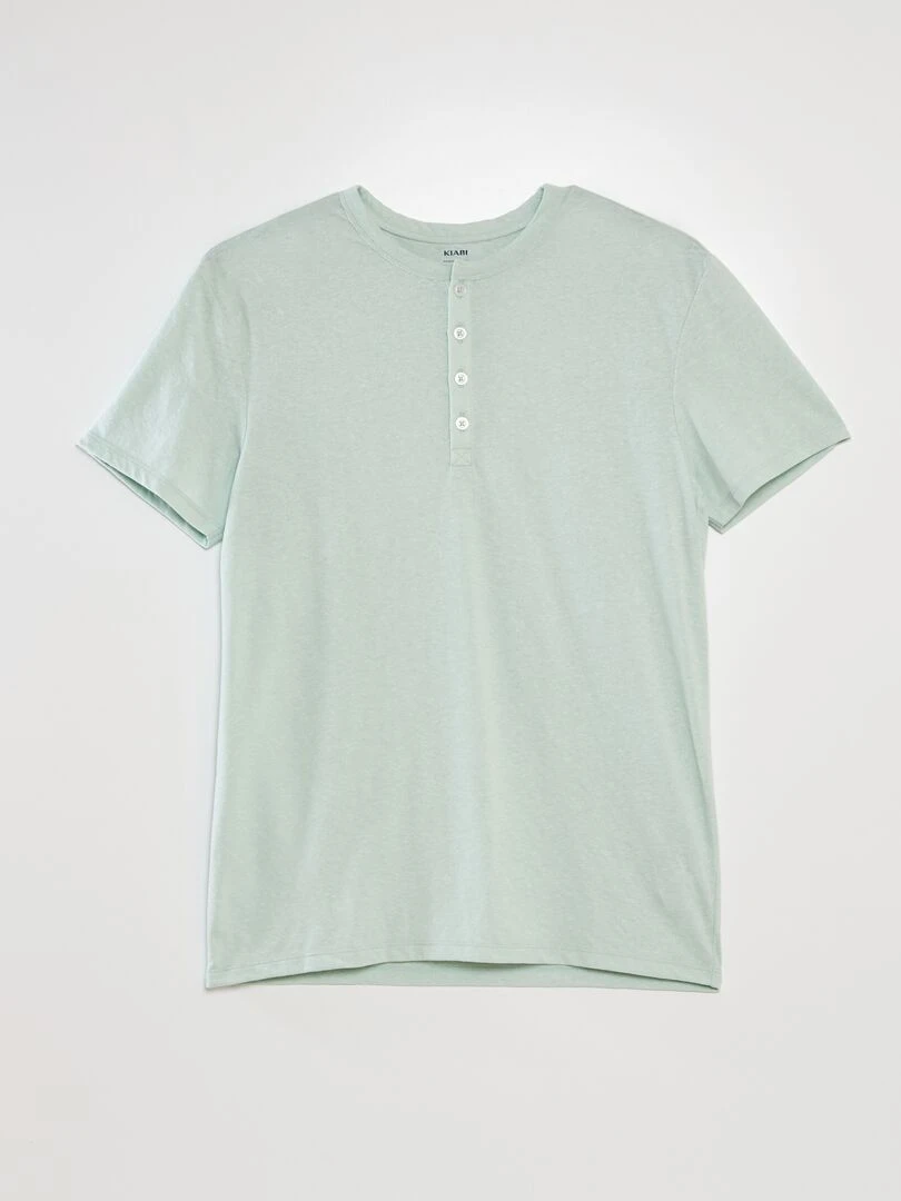Tee shirt maille moulinée col tunisien bleu