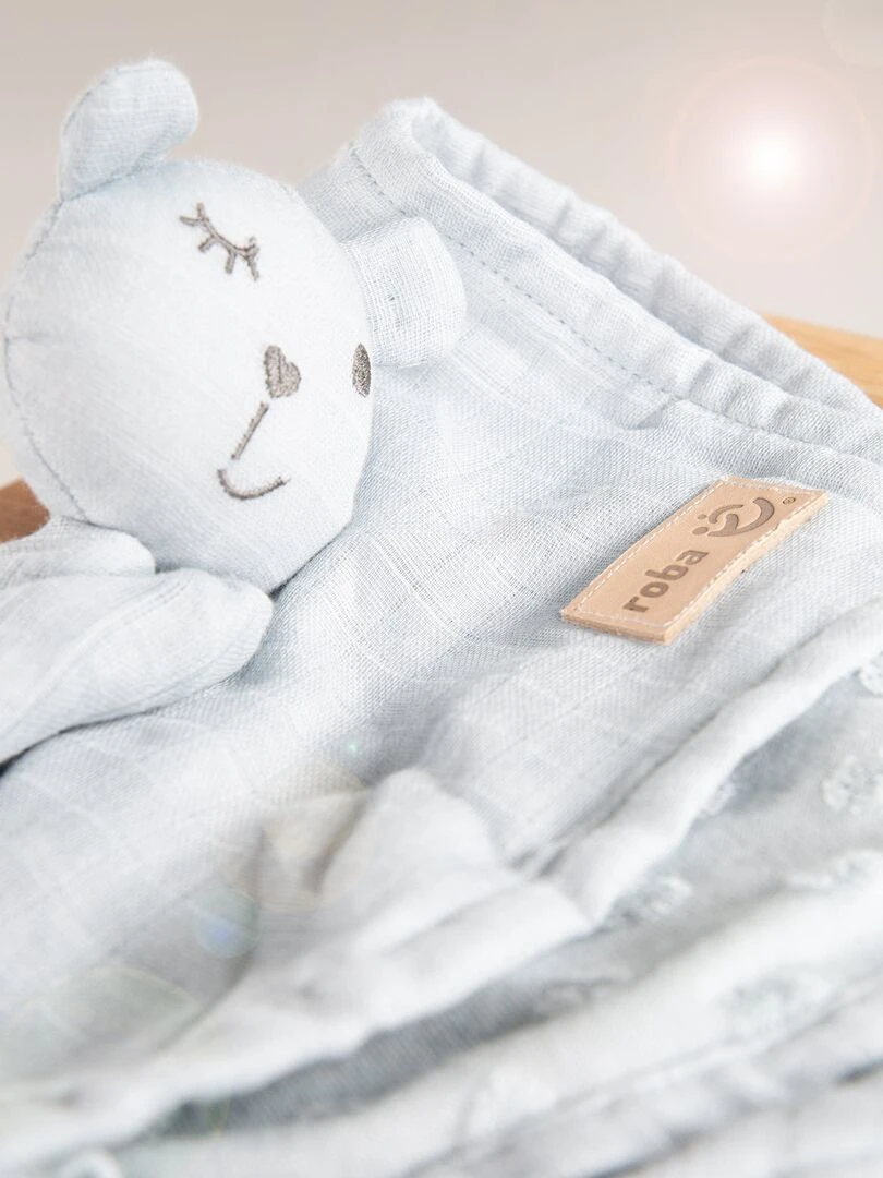 ROBA Doudou Ours "Lil Planet" Coton Bio Certifié OEKOTEX Bleu Ciel Bleu clair