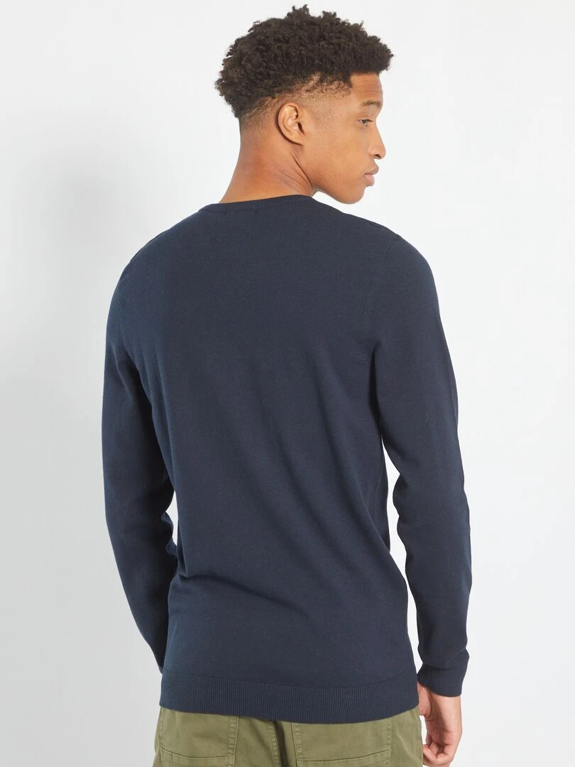Pull uni à col rond +1m90 bleu marine