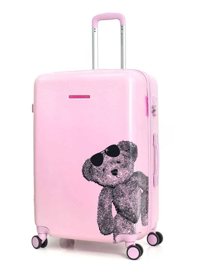 Valise Grand Format Rigide 75cm OURS LUNETTE Rose