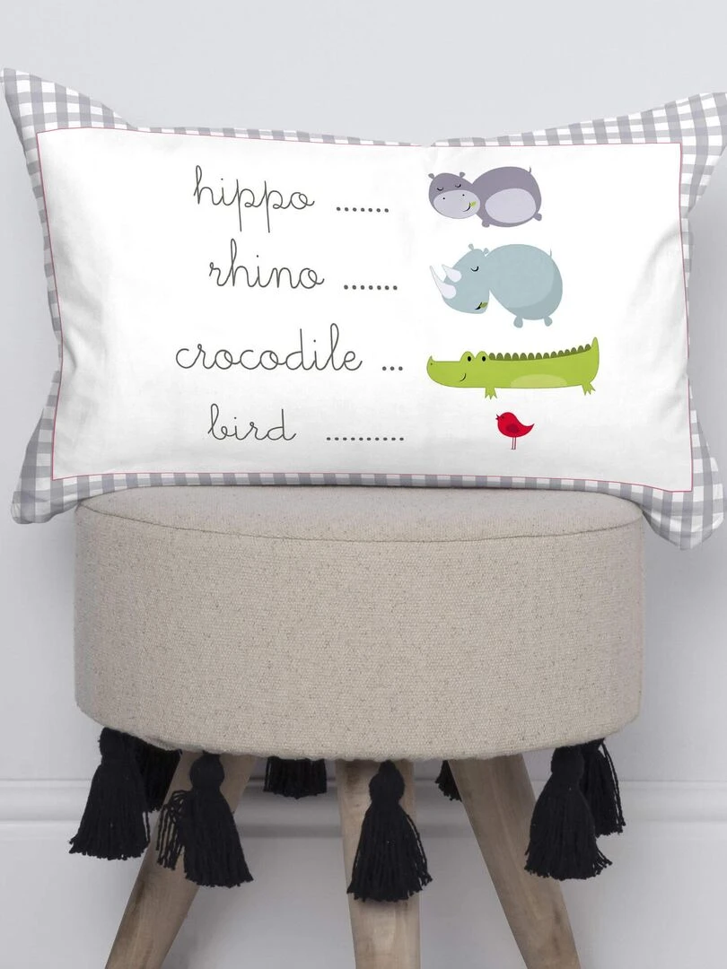 Housse de coussin Hippo "Happyfriday" Blanc