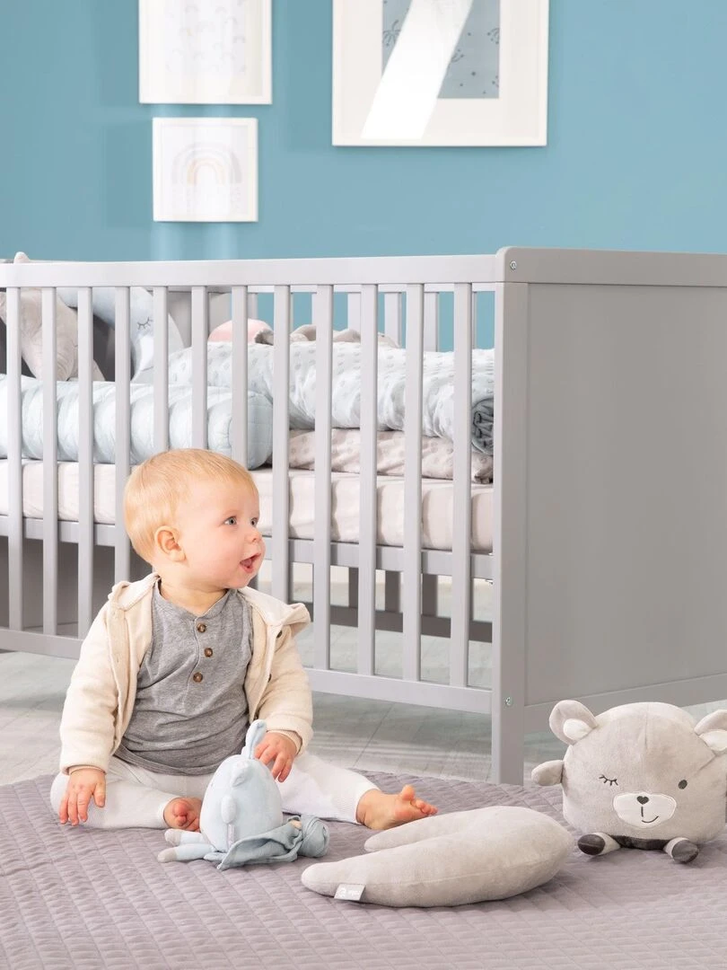 ROBA Lit Bébé et Cododo 60 x 120 cm + Matelas et Sommier Hauteur Réglable Gris Gris