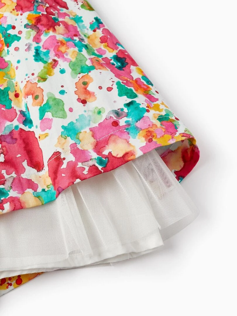 Robe avec Motif Aquarelle pour Fille manches courtes CÉRÉMONIE   Blanc