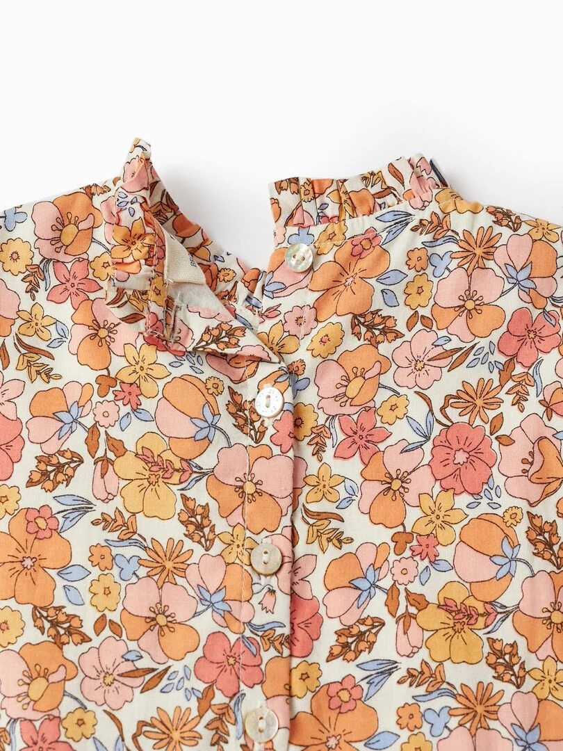 Robe en coton à motif floral pour bébé fille manches longues BROTHERS&SISTERS   Blanc Orange clair