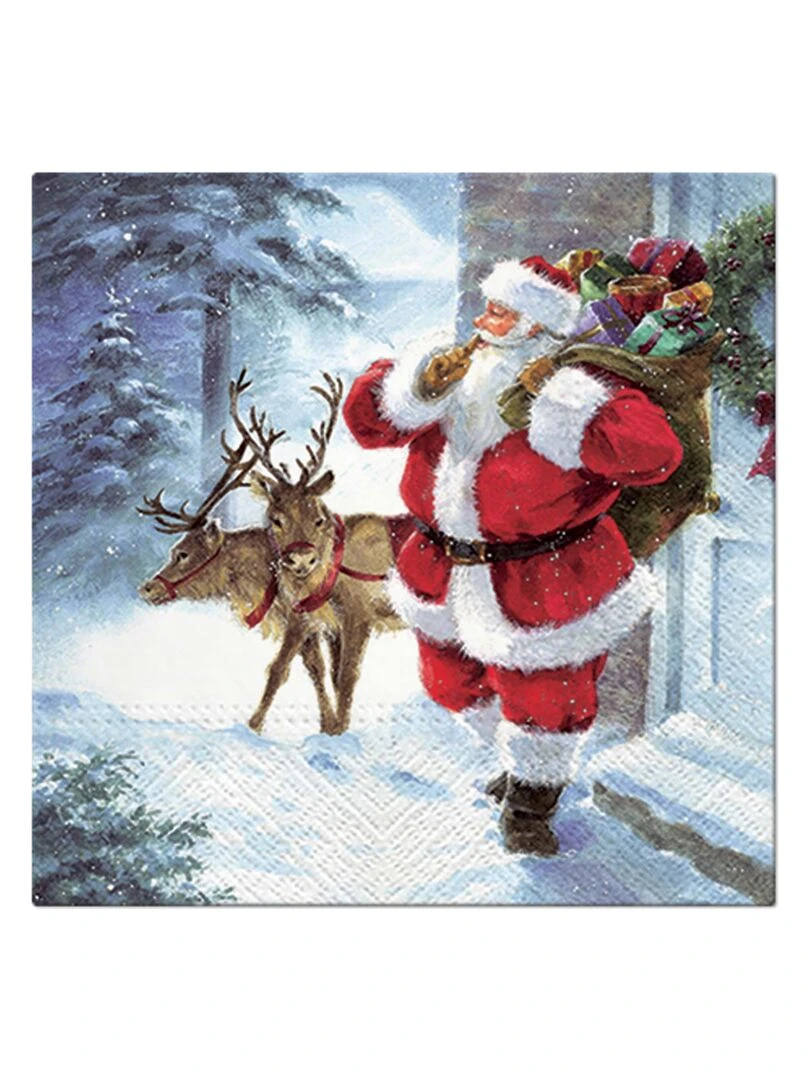 Lot de 20 serviettes papier Pere noel et ses rennes   Bleu