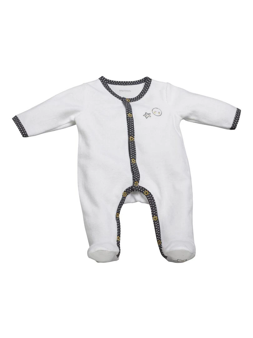 Pyjama bébé en velours SAUTHON Blanc Gris