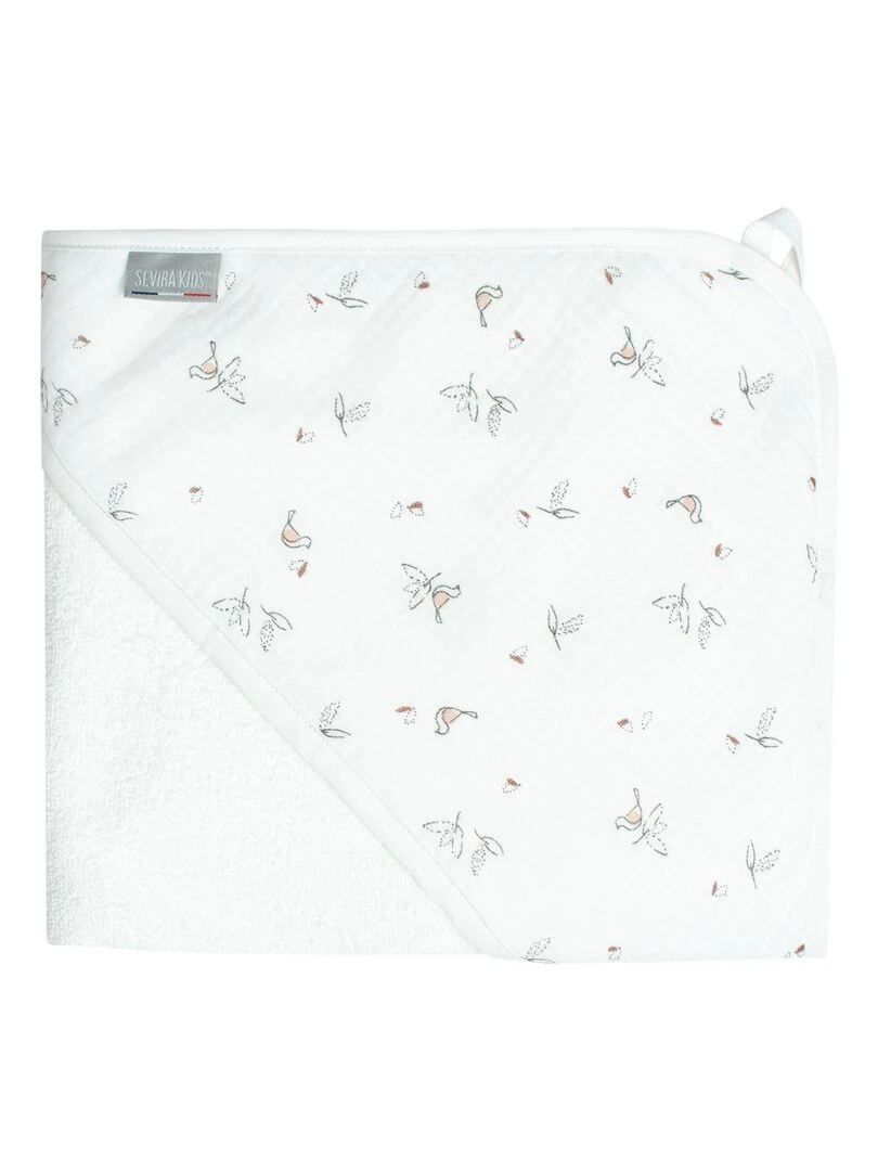 Grande cape de bain en coton et bambou Melody Blanc