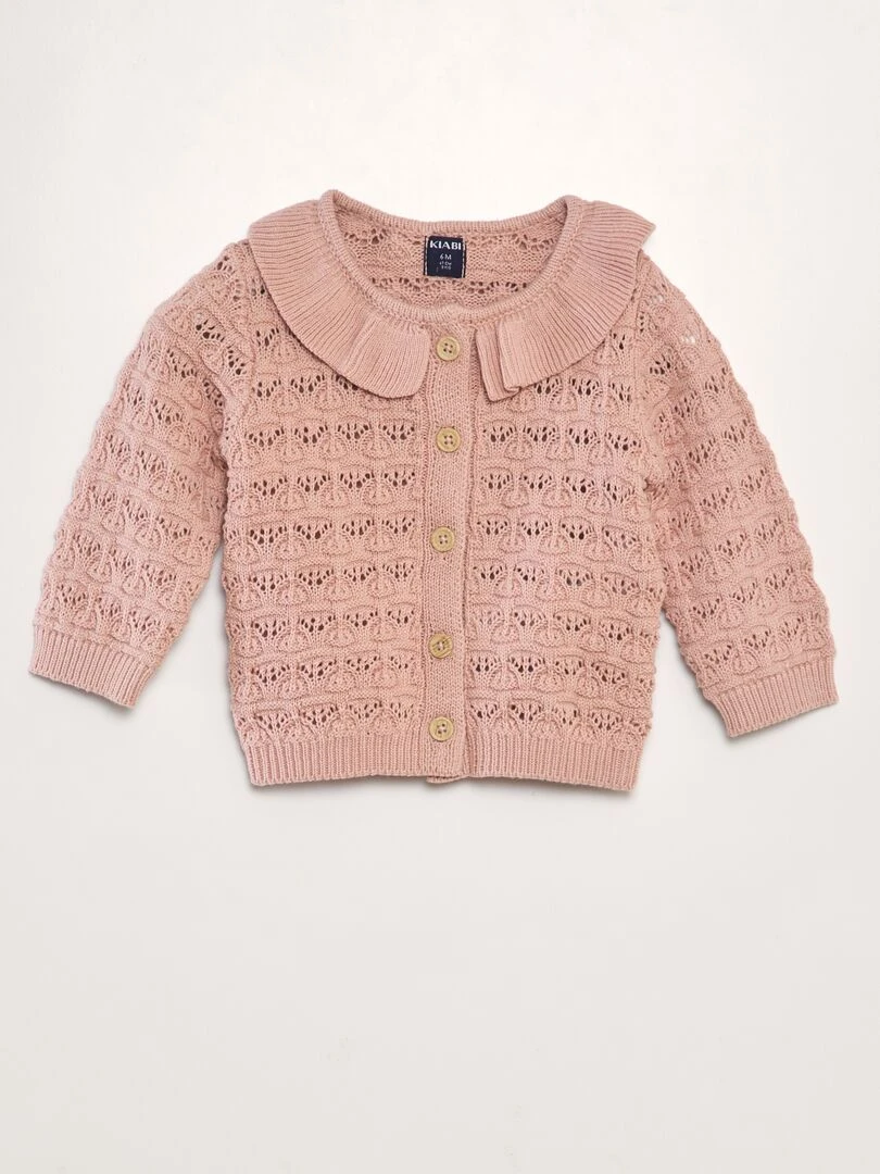 Gilet en maille ajourée Rose
