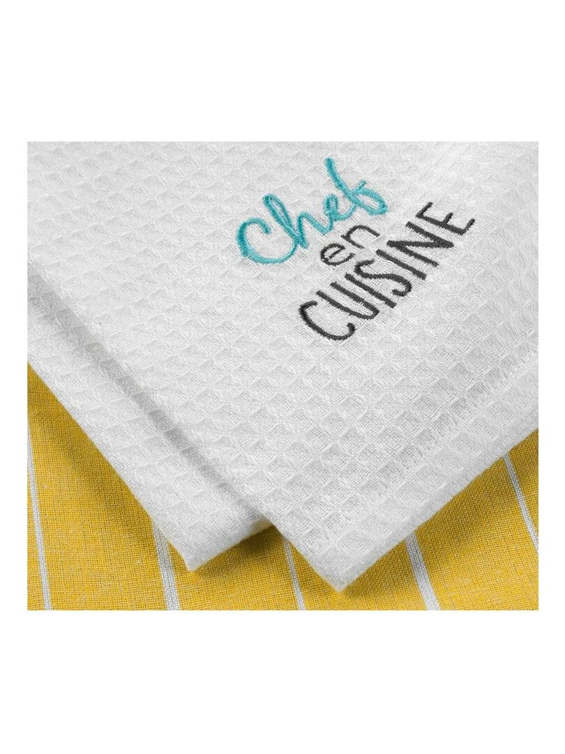 2 Serviettes torchons brode Chef en cuisine Jaune