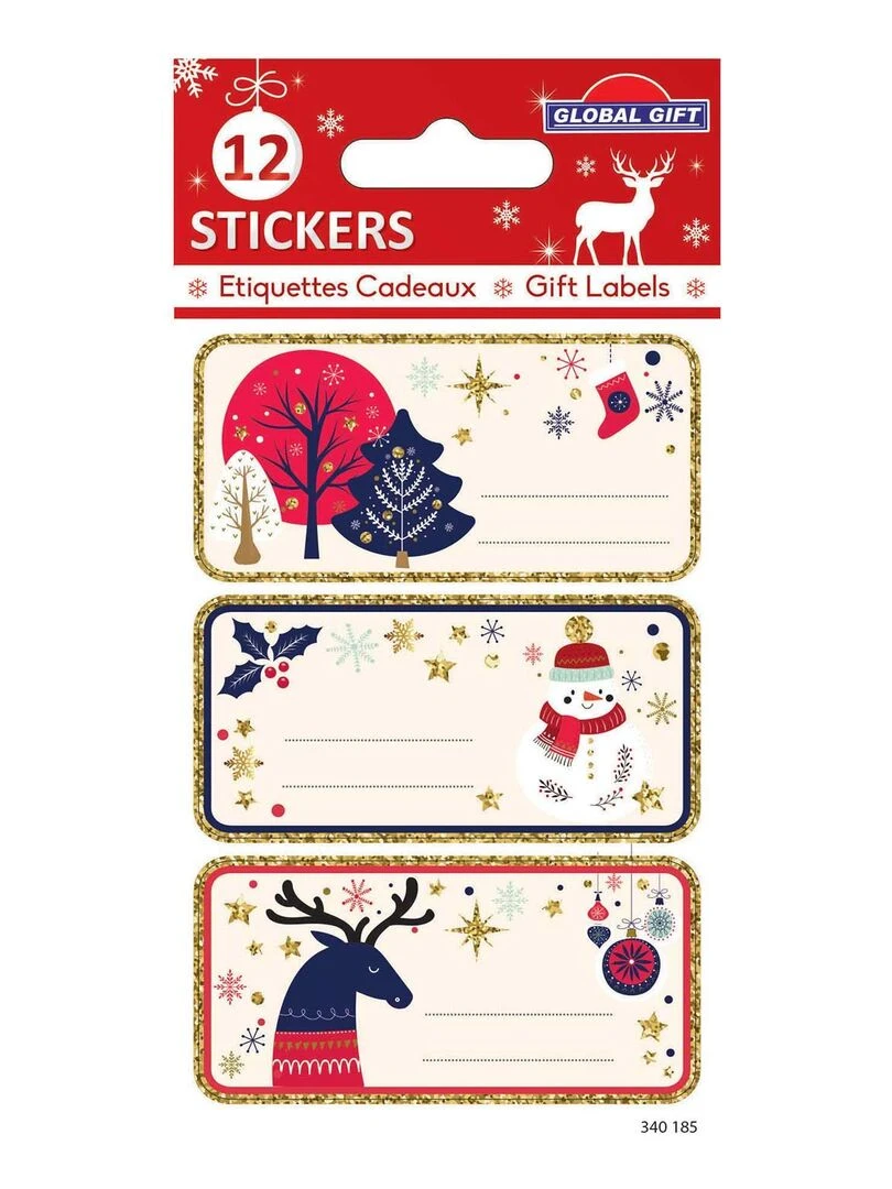 12 étiquettes adhésives de Noël Style scandinave N/A