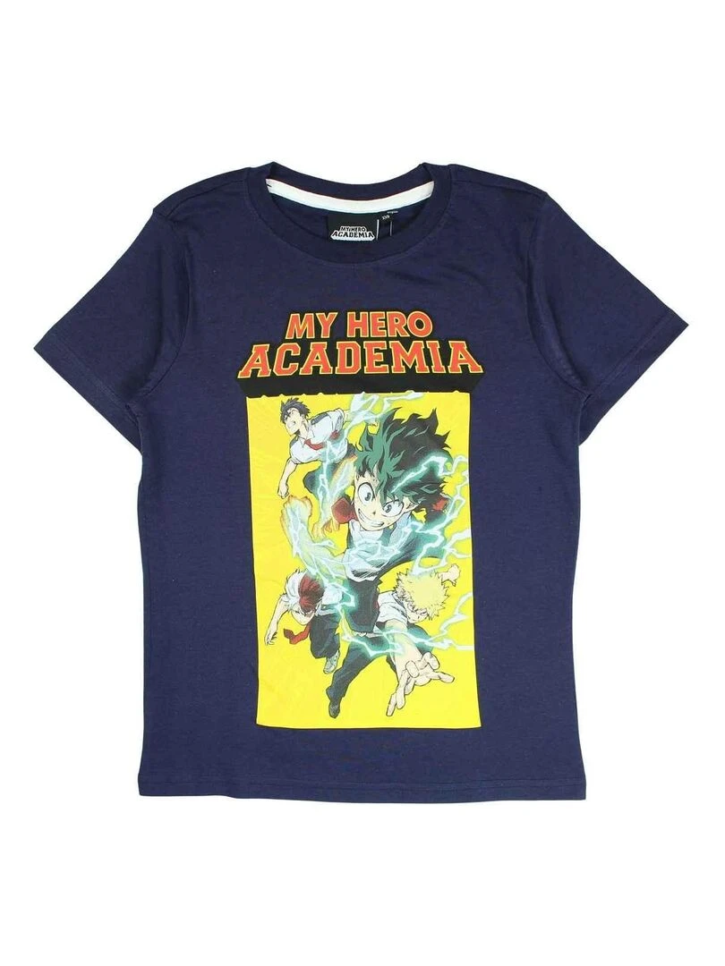 Disney T shirt garçon imprimé My Hero Academia en coton Bleu
