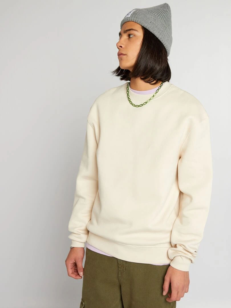 Sweat uni col rond beige