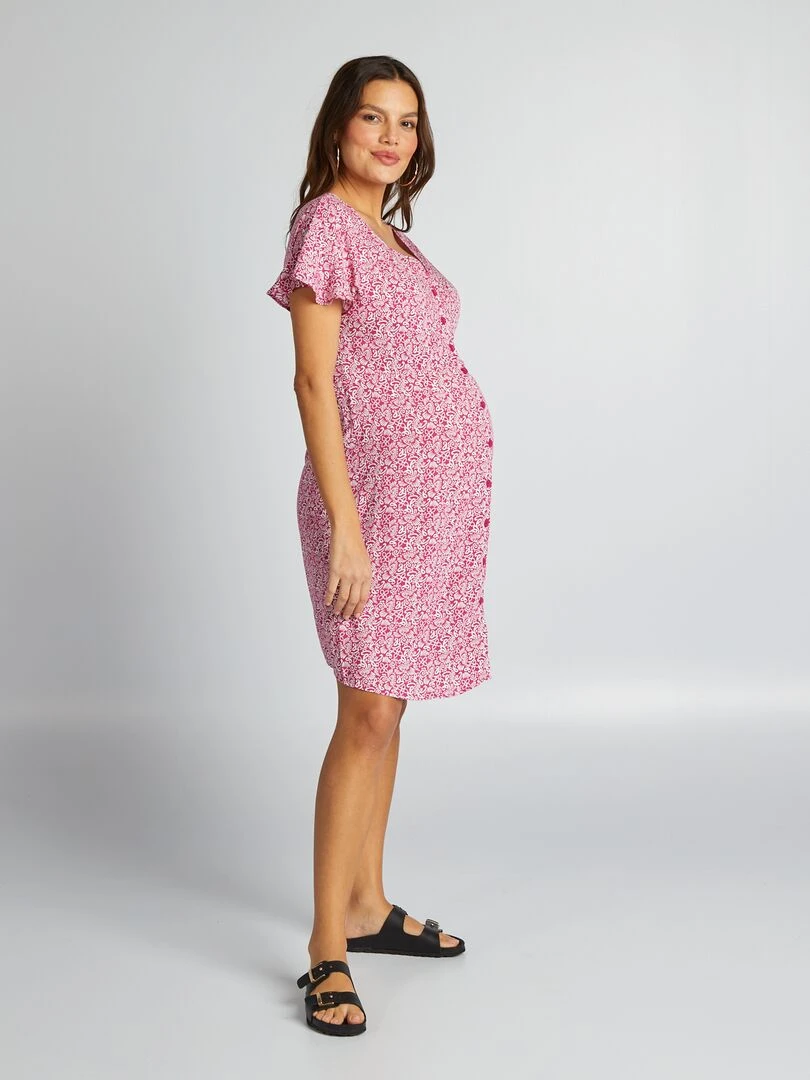 Robe légère de maternité resserrée à la taille Rose/blanc