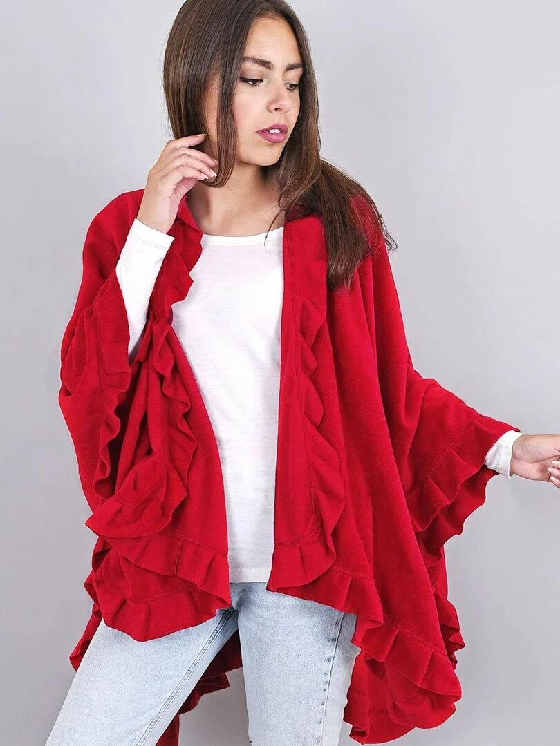 Poncho Polaire Frou Frou Rouge