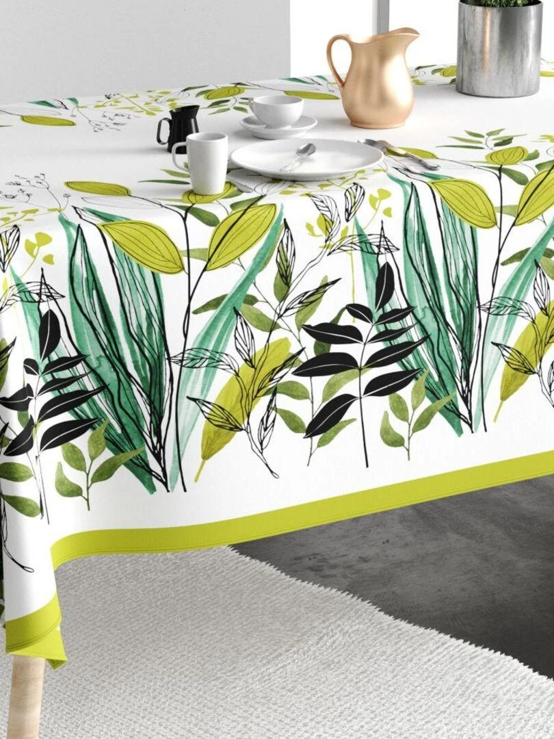 Nappe rectangulaire anti tache en Coton Herbier Vert