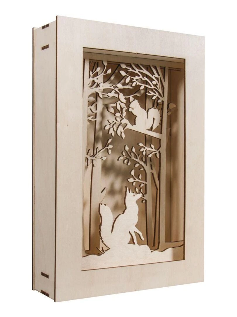 Cadre DIY en bois 3D Forêt de Noël 20 x 30 x 6 6 cm   Beige