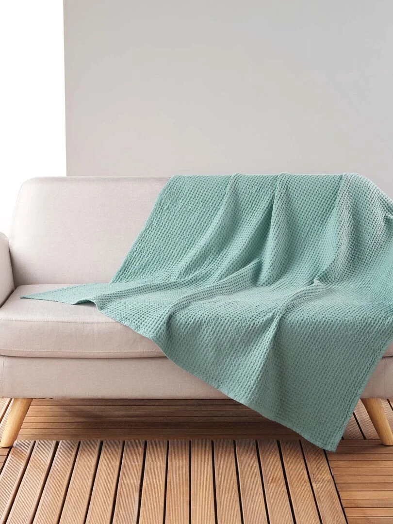 Plaid coton Collection Gaufrettes nid d'abeille Vert clair