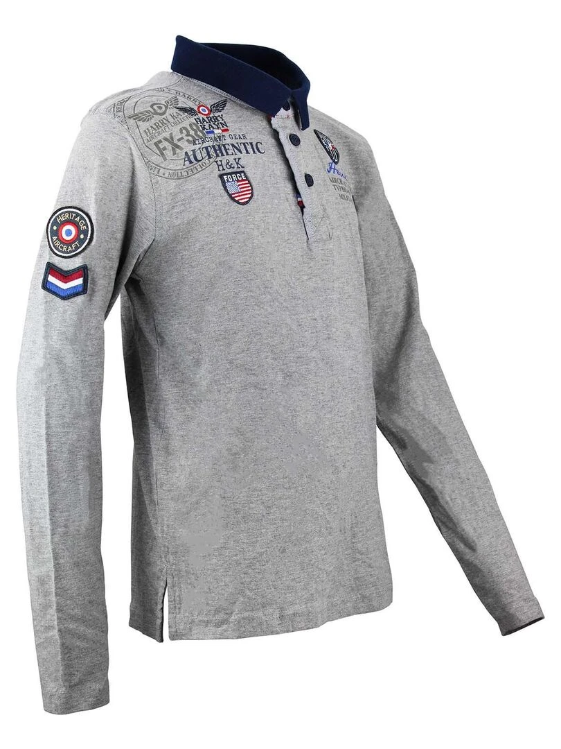 Polo manches longues garçon ECEGAM   HARRY KAYN   Gris