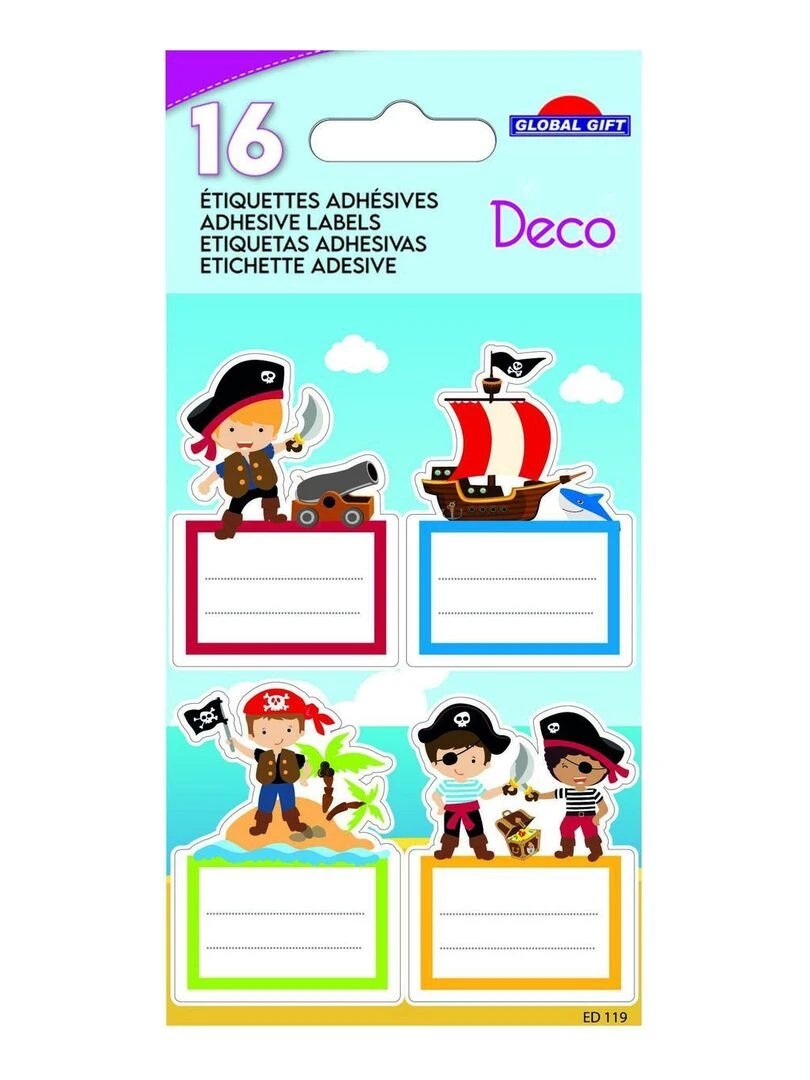 16 étiquettes adhésives scolaires Rectangle Pirates Dorures N/A