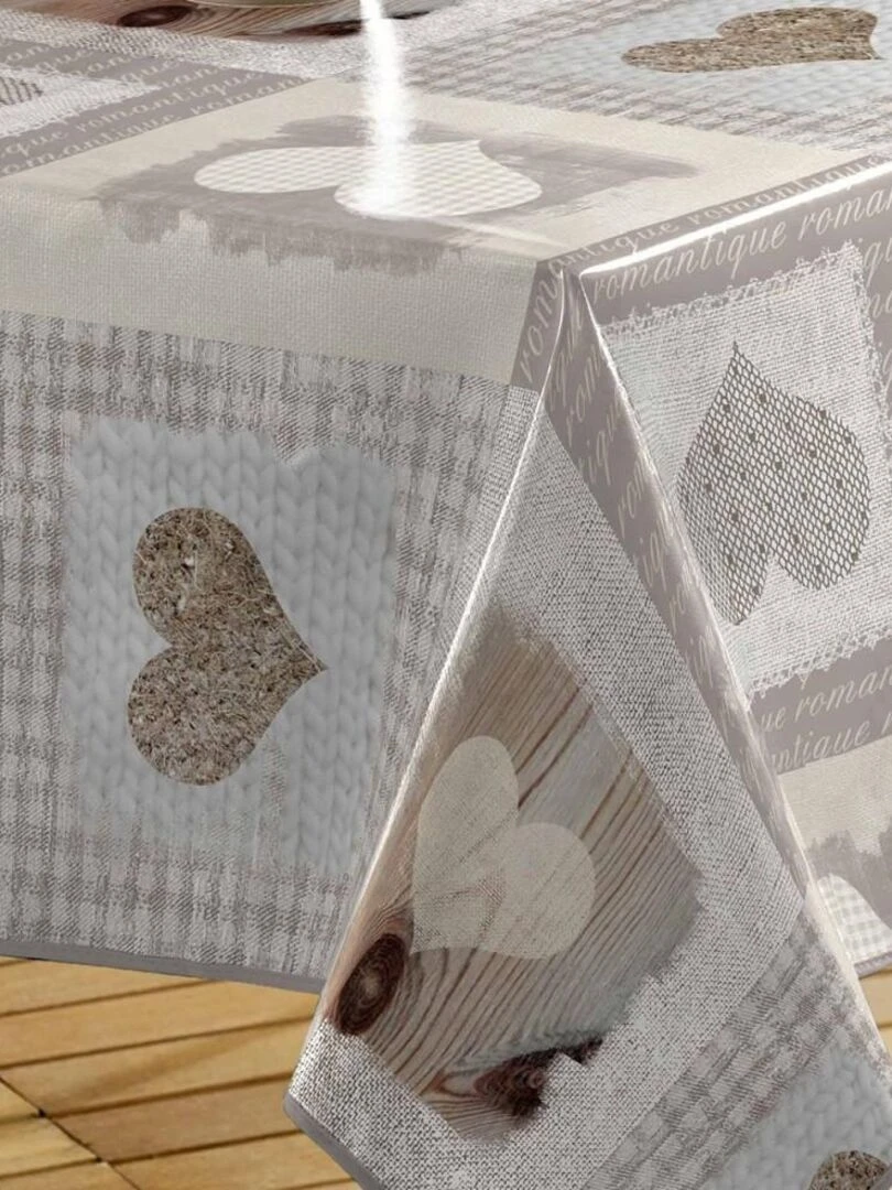 Nappe toile cirée 140x240 cm Cosy Cœur PVC Beige