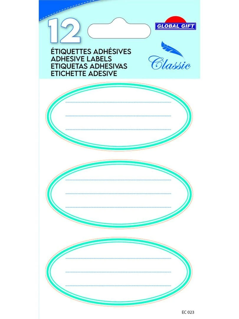 12 étiquettes adhésives scolaires Ovale Bleu N/A